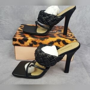 Lemonade Boxy Square Toe Aloha Black Quilted  Square Toe high‎ Heels Size 8.5